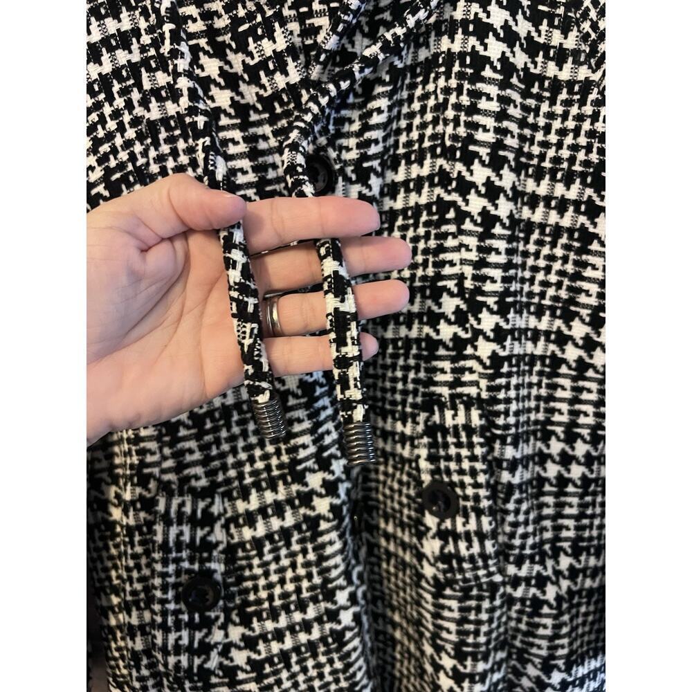 For Cynthia jacket Fringe Sz M Houndstooth Hooded Pockets Black White Classic - Picture 4 of 9